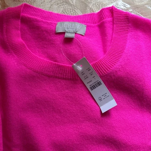 J. Crew Cashmere Vibrant Pink Crew Neck Sweater Short sleeves - Picture 4 of 6